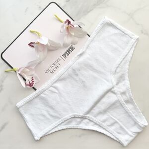 NWT PINK VICTORIA'S SECRET COTTON HEART POINTELLE CHEEKY PANTY IN OPTIC WHITE
